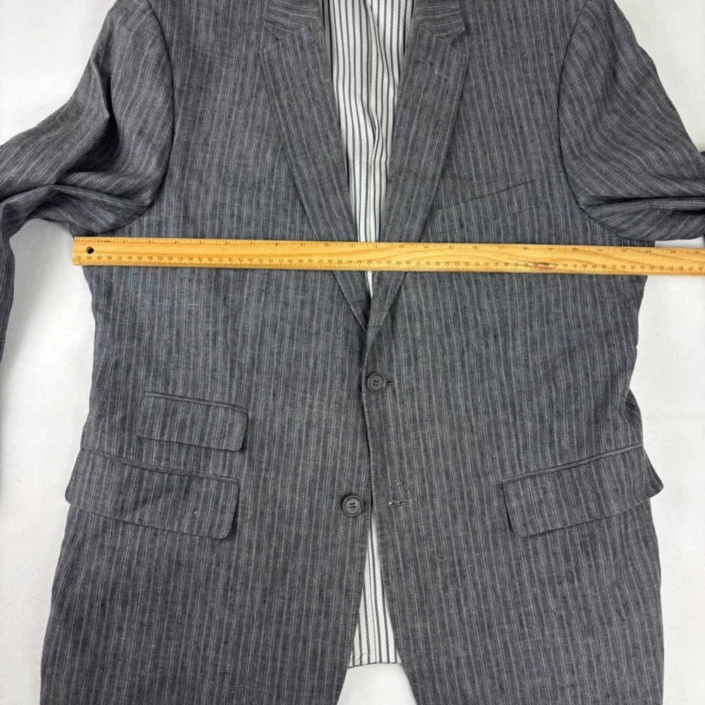 Inserch Collezione Italy Mens 100% Linen Blazer 46R  Gray Pinstripe Sport‎ Coat